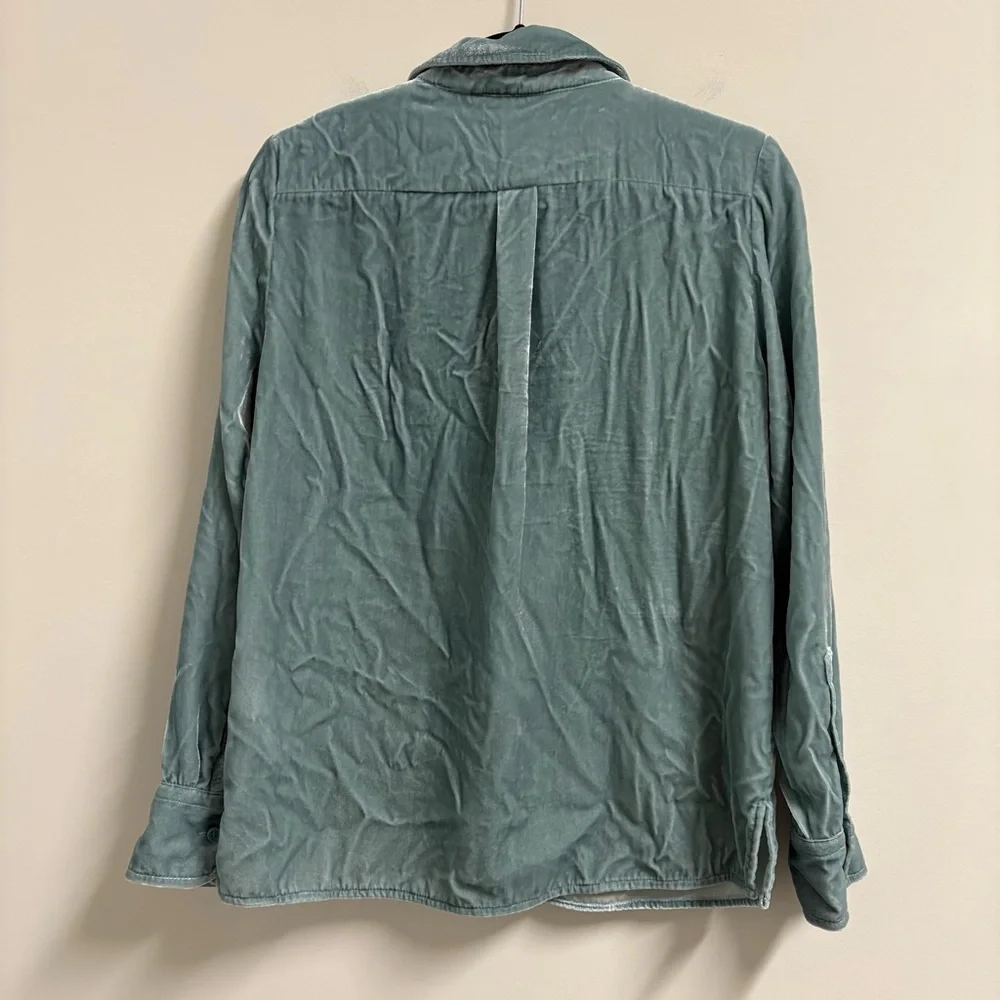 J‎ Crew Velvet Patch-Pocket Popover Shirt S Small Seaglass